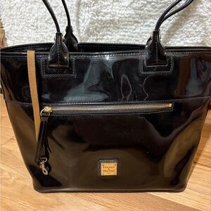 Dooney & Bourke Glossy Black Tote with Gold Accents